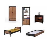 Chambre enfant 5 pièces lit gigogne chevet armoire 2 portes et bibliothèque pin massif foncé et noir Alex 90x200 cm Marron https://www.fnac.com/mp45834154/Ensemble-de-meubles-avec-armoire-et-bibliotheque-Alex/w-4?oref=9e9365fe-8113-5314-493b-cd616f9ee4bd