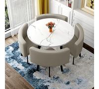 Ensemble de meubles de bureau et de réception peu encombrants : table ronde avec 4 chaises, assemblage facile, parfait pour cuisine, salle à manger, salon et salon