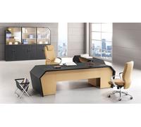 Ensemble de meubles de bureau groupe bureau d'angle bureau de direction cuir bois commode armoire 3pcs