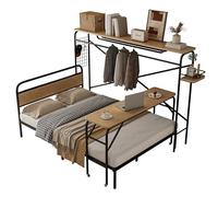 Ensemble de Meubles de Chambre Complet avec Lit Métal 140x200, Table à roulettes Modulable, Portemanteau Vertical et Structure Renforcée - Design Moderne Noir (140 x 200 cm)