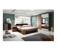 Ensemble de meubles de chambre - EOS - Lit 160x200 - Armoire 2m - Couleur chêne foncé et noir