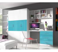 Ensemble de meubles de chambre modernes avec penderie, bureau, bibliothèque et étagère pour garçon, fille, enfant, adolescent EDEN 3A (bleu sarcelle)