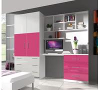 Ensemble de meubles de chambre modernes avec penderie, bureau, bibliothèque et étagère pour garçon, fille, enfant ou adolescent, couleur rose EDEN 3AM