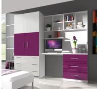 Ensemble de meubles de chambre modernes avec penderie, bureau, bibliothèque et étagère pour garçon, fille, enfant et adolescent EDEN 3AM (violet)