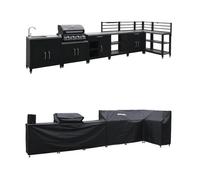 Ensemble de meubles de cuisine extérieure en acier inoxydable 7 modules avec barbecue au gaz 4 brûleurs et housse de protection