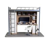 Ensemble de meubles de dortoir universitaire pour maison de poupée 1/12 avec lit, chaise de bureau, ordinateur et accessoires pour décoration de maison de poupée miniature