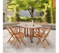 [en.casa] Salon de Jardin 7 Pièces avec Table à Manger avec Trou de Parasol et 6 Chaises Pliantes Ensemble de Meubles pour Extérieur Terrasse Patio Balcon Bois d'Acacia Naturel