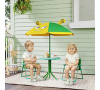 Ensemble de meubles de jardin AIYAPLAY pour enfants, chaises, table, parasol, design d'abeilles, Vert + Jaune