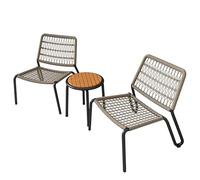 Ensemble de meubles de jardin de balcon 3 pièces avec tressage en corde tressée à la main, structure en acier galvanisé, dossier ergonomique, table en bois d'acacia massif, résistant aux intempéries