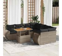 Ensemble de meubles de jardin en polyrotin gris avec coussins, table de rangement réglable et plateau de rangement modulaire, housse amovible lavable