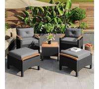 Ensemble de meubles de jardin en rotin pour 2 à 4 personnes, 1 table + 2 chaises + 2 tabourets, ensemble de jardin pour vérandas, cours, terrasses, balcons, bords de piscine