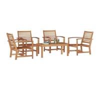 Ensemble de meubles de jardin en teck avec 4 chaises et 1 table en teck massif marron. Style traditionnel pour la salle à manger, super résistant et durable pour le balcon. Finition lisse, sièges conf