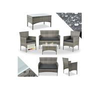 Ensemble de meubles de jardin - Juskys - Fort Myers - Polyrotin - 4 personnes - Gris chiné