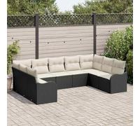 Ensemble de meubles de jardin modulaire en polyrotin 9 pièces noir et blanc, canapé extérieur avec coussins en polyester et rangements, ensemble de salon moderne pour terrasse et patio.