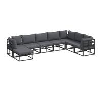 Ensemble de meubles de jardin modulaires modernes en noir avec un cadre en aluminium, finition en poudre, et des coussins résistants aux intempéries avec des housses amovibles à zip. Ça comprend 3 siè