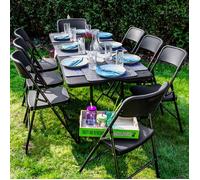 AMANKA Ensemble de Meubles de Jardin - Table de 180 cm avec 8 chaises - Pliable Aspect Rotin Noir