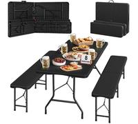 Ensemble de Meubles de Jardin - WOLTU Table à Bière Extérieur et 2 Bancs Pliables - Métal - Noir