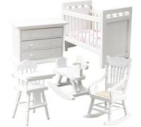 Ensemble de Meubles de Maison poupée à l'échelle 1:12, Meubles Miniatures en Bois Comprenant Un Berceau, Un Cheval à Bascule, Une Chaise, Une Armoire, des Accessoires Maison poupée pour Cham