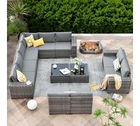 Ensemble de meubles de patio d'extérieur 12 pièces avec canapé modulaire en rotin, canapé de conversation à siège profond, cadre en osier avec coussins confortables et table basse pour terrasse