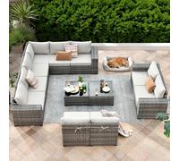 Ensemble de meubles de patio d'extérieur 12 pièces avec canapé modulaire en rotin, canapé de conversation à assise profonde, cadre en osier avec coussins confortables et table basse pour terrasse