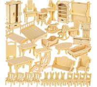 23542 Ensemble de meubles de maison de poupée personnalisable 34 pièces pour cuisine, salle de bain, salon, chambre à coucher, chambre d'enfant, puzzle 3D, kit de bricolage