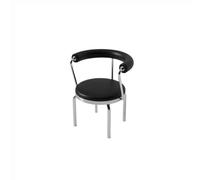 Ensemble De Meubles De Restaurant Industriel en Acier Inoxydable, Table Ronde Minimaliste Moderne avec Canapé Et Fauteuil en Simili Cuir Noir for Café Bistro Bar(B)