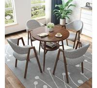 Ensemble de meubles de salle à manger ronds modernes de 80 cm avec chaises rembourrées, table basse à deux niveaux, facile à assembler, gris