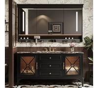 Ensemble de meubles de salle de bain, 140 cm avec lavabo, miroir LED, design noir moderne, solution de rangement élégante pour la maison et le spa