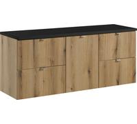 Ensemble De Meubles De Salle De Bain 140 Cm Avec Plateau Noir Et Panier À Linge