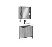 vidaXL Ensemble de Meubles de Salle de Bain 2 pcs, Armoires de Lavabo avec Miroir, Placards de Rangement Toilette, Moderne, 3214723 Gris G