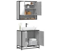 Ensemble de Meubles de Salle de Bain 2 pcs Sonoma Gris Bois d'ingénierie métal, Armoire à Miroir 65x20x60 cm, Meuble-Vasque 65x33x60 cm, Rangement Pratique, Fixation Murale, Design Moderne