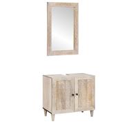 Ensemble de meubles de salle de bain 2 pièces avec armoire et miroir, meuble de lavabo en bois massif avec poignée 62 x 33 x 58 cm pour rangement, design rustique et élégant