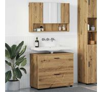 Ensemble de meubles de salle de bain 2 pièces Chêne Artisan 76,5 x 35 x 64 | Matériau en bois, résistant à l'eau, tiroirs, miroirs, poignées noires mate, facile d'entretien