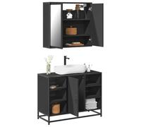 Ensemble de Meubles de Salle de Bain 2 Pièces en Bois à Base de Métal, Design Compact et Montage Mural, meubles salle de bains Rangement Salle de Bain Armoire Salle de Bain, Noir, 80x33x60cm