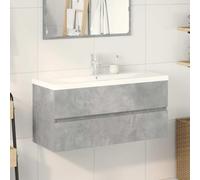 Ensemble de meubles de salle de bain 2 pièces gris béton bois | Lavabo en céramique blanc, montage mural, avec robinet et vidage, 100 cm