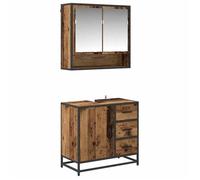 Ensemble de meubles de salle de bain 2 pièces - vidaXL - bois d'ingénierie - bois ancien - avec miroir - 1 tiroir et 3 portes 698tfv