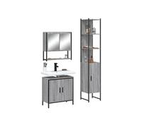 vidaXL Ensemble de Meubles de Salle de Bain 3 pcs, Armoires de Lavabo avec Miroir, Placards de Rangement Toilette, Moderne, 3214683 Gris G