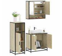 Ensemble de Meubles de Salle de Bain 3 pcs chêne Sonoma Bois d'ingénierie avec Armoire à Miroir, Meuble lavabo et Armoire de Rangement Stable pour Salle de Bain Moderne et Fonctionnelle