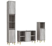Ensemble de meubles de salle de bain 3 pièces - 80 x 33 x 60 cm - Gris | Bois massif d'eucalyptus - Beaucoup d'espace de rangement - Pour salle de bain - 3 pièces - Meuble sur pied - 190 cm