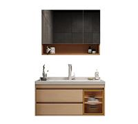 Ensemble de meubles de salle de bain 3 pièces avec meuble de rangement sous évier et 2 tiroirs flottants sur pied et meuble de toilette mural (bois 111 cm) - Solution élégante et peu encombrante