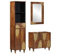 Ensemble de Meubles de Salle de Bain - 3 Pièces - Bois de Manguier Massif - Finition Marron - Élégance Chic