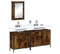 Ensemble de meubles de salle de bain 3 pièces en bois de chêne fumé avec | Montage mural, beaucoup d'espace de rangement, surface en verre transparent, résistant à l'humidité, peu encombrant