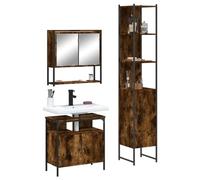 Ensemble de meubles de salle de bain 3 pièces en bois de chêne fumé avec | Montage mural, résistant à l'humidité, surface miroir en verre transparent, beaucoup d'espace de rangement, peu encombrant