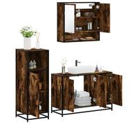Ensemble de meubles de salle de bain 3 pièces en bois de chêne fumé avec | Résistant à l'humidité, cadre en métal stable, grand espace de rangement, miroir en verre transparent