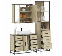 Ensemble de meubles de salle de bain 3 pièces en chêne Sonoma avec meuble | Cadre en métal, résistant à l'humidité, montage mural, espace de rangement, note industrielle