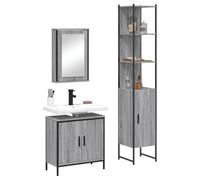 Ensemble de meubles de salle de bain 3 pièces gris Sonoma avec armoire | Le montage mural permet d'économiser de l'espace au sol, miroir en verre transparent, matériau en bois résistant à l'humidité