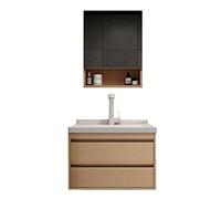 Ensemble de meubles de salle de bain 3 pièces - Meuble de rangement sous évier avec 2 tiroirs, lavabo flottant sur socle et meuble de toilette mural (bois, 61 cm)