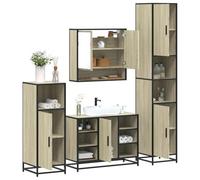 Ensemble de Meubles de Salle de Bain 4 pcs chêne Sonoma Bois d'ingénierie métal 65x20x60 cm Armoire Miroir Meuble-Vasque Rangement Pratique pour Salle d'eau Moderne
