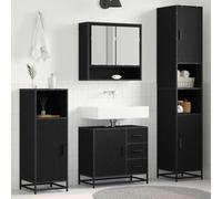 Ensemble de meubles de salle de bain 4 pièces aspect chêne noir avec | Matériau en bois, poignées de barre, montage mural, pieds stables, solutions de rangement flexibles