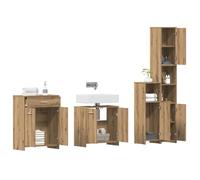 Ensemble de meubles de salle de bain 4 pièces chêne artisanal bois | Avec trou pour lavabo, armoire de 183,5 cm de haut, capacité de 60 kg, nettoyage facile